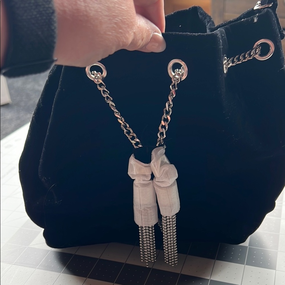 Black Chain-Embellished Shoulder Bag